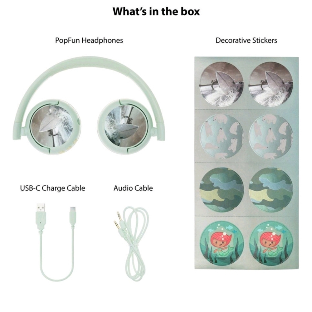 Teal BuddyPhones POP Fun Wireless Headphones With Stickers - Picture 2 of 4